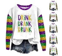 AMDOLE Disfraces de carnaval para mujer, camiseta de manga larga con estampado de carnaval y cuello redondo para mujer, verde, S