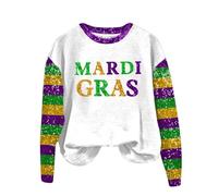AMDOLE Disfraces de carnaval para mujer, camiseta de manga larga con estampado de carnaval y cuello redondo para mujer, morado, S