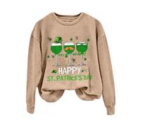 AMDOLE Disfraces de carnaval para mujer, camiseta de manga larga para mujer con estampado de copa de vino y cuello redondo con capucha de gatos, caqui, S