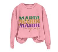 AMDOLE Disfraces de carnaval para mujer, camiseta larga con estampado de letras y cuello redondo, jersey retro para mujer, Rosa., S
