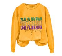 AMDOLE Disfraces de carnaval para mujer, camiseta larga con estampado de letras y cuello redondo, jersey retro para mujer, amarillo, L