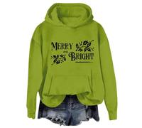 AMDOLE Disfraces de carnaval para mujer, manga larga, sudadera con capucha para mujer, con estampado alegre y brillante de letras, vestido de suéter para mujer, verde menta, S
