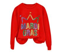 AMDOLE Disfraces de carnaval para mujer Mardi Camiseta larga con estampado de letras y cuello redondo Jersey noruego, rojo, XL