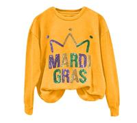 AMDOLE Disfraces de carnaval para mujer Mardi Camiseta larga con estampado de letras y cuello redondo Jersey noruego, amarillo, XXL