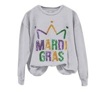 AMDOLE Disfraces de carnaval para mujer Mardi Camiseta larga con estampado de letras y cuello redondo Jersey noruego, gris, 3XL