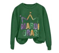 AMDOLE Disfraces de carnaval para mujer Mardi Camiseta larga con estampado de letras y cuello redondo Jersey noruego, verde, XL