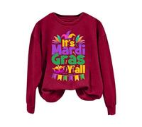 AMDOLE Disfraces de carnaval para mujer Mardi Yall - Camiseta larga con estampado de letras y cuello redondo, aspecto de capas, tallas grandes, rojo, XL