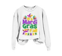 AMDOLE Disfraces de carnaval para mujer Mardi Yall - Camiseta larga con estampado de letras y cuello redondo, aspecto de capas, tallas grandes, Blanco, XXL