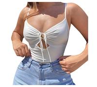 AMDOLE Disfraz de carnaval para mujer, chaleco de kamisole, con cuerda corta, plisada, camiseta de tirantes para mujer, refranes, Blanco, M