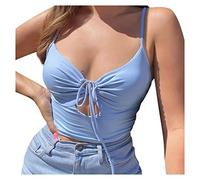 AMDOLE Disfraz de carnaval para mujer, chaleco de kamisole, con cuerda corta, plisada, camiseta de tirantes para mujer, refranes, azul, L