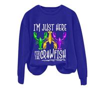 AMDOLE Disfraz de carnaval para mujer, con texto "I'm Just Here for The Crawfish", camiseta de manga larga con estampado y cuello redondo, azul, XXXL