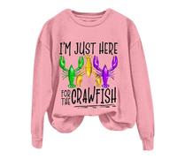 AMDOLE Disfraz de carnaval para mujer, con texto "I'm Just Here for The Crawfish", camiseta de manga larga con estampado y cuello redondo, Rosa., S