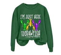 AMDOLE Disfraz de carnaval para mujer, con texto "I'm Just Here for The Crawfish", camiseta de manga larga con estampado y cuello redondo, verde, XL