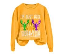 AMDOLE Disfraz de carnaval para mujer, con texto "I'm Just Here for The Crawfish", camiseta de manga larga con estampado y cuello redondo, amarillo, XXL