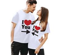 AMDOLE Disfraz de carnaval para mujer, San Valentín, camisa suave superior con carta, corazón, estampado, cuello en O, manga corta, parte superior para mujer, Blanco, L