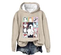 AMDOLE Disfraz de Halloween para mujer, informal, cómodo, de terciopelo, color dulce, a juego, suéter con capucha, suéter noruego para mujer, invierno, caqui, M