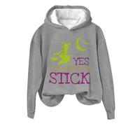 AMDOLE Disfraz de Halloween para mujer, informal, con letras, estampado de Halloween, cuello redondo, parte superior de manga larga, zapatos de esquí de fondo clásicos para mujer, gris, M