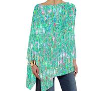 AMDOLE Elegante parte superior para mujer, a rayas, con estampado de purpurina, informal, suelto, de manga larga, para mujer, cuello redondo, blusa para mujer, verde menta, XXL