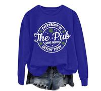 AMDOLE In The Pub Gettin' Saint Paddy's - Camiseta larga para mujer con estampado de letras y cuello redondo, azul, L