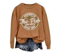 AMDOLE In The Pub Gettin' Saint Paddy's - Camiseta larga para mujer con estampado de letras y cuello redondo, marrón, 3XL