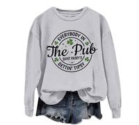 AMDOLE In The Pub Gettin' Saint Paddy's - Camiseta larga para mujer con estampado de letras y cuello redondo, gris, L