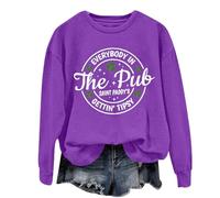 AMDOLE In The Pub Gettin' Saint Paddy's - Camiseta larga para mujer con estampado de letras y cuello redondo, morado, S