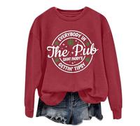 AMDOLE In The Pub Gettin' Saint Paddy's - Camiseta larga para mujer con estampado de letras y cuello redondo, Vino, 3XL