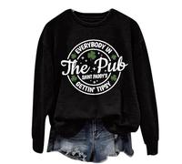 AMDOLE In The Pub Gettin' Saint Paddy's - Camiseta larga para mujer con estampado de letras y cuello redondo, Negro , S