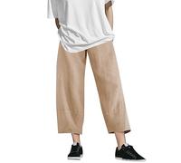 AMDOLE Jeans mujer cintura alta pantalones algodón mujer cintura cosecha flojo color puro y pantalones de lino elástico con bolsillo mujeres pantalones casuales pantalones sueltos mujer, caqui, XXL