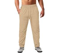 AMDOLE Jeggings Pantalones deportivos casuales para hombre, de algodón y lino, para primavera y verano, a rayas, pantalones de ocio cargo, caqui, XXL