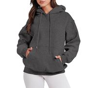 AMDOLE Jersey con capucha para mujer, color liso, sin cremallera, manga larga, estilo vintage, gris oscuro, XL