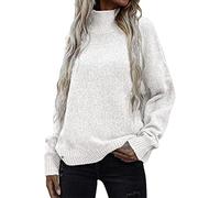 AMDOLE Jersey de punto de manga larga casual suéter ligero suéter top cárdigan mujer lana virgen, Blanco, XL