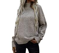 AMDOLE Jersey de punto de manga larga casual suéter ligero suéter top cárdigan mujer lana virgen, caqui, XL