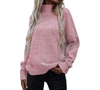 AMDOLE Jersey de punto de manga larga casual suéter ligero suéter top cárdigan mujer lana virgen, Rosa., S