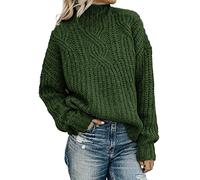 AMDOLE Jersey para mujer, cuello alto, manga larga, informal, monocolor, de punto, vacaciones, invierno, suelto, suéter de rayas, para mujer, verde, XXL