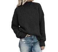 AMDOLE Jersey para mujer, cuello alto, manga larga, informal, monocolor, de punto, vacaciones, invierno, suelto, suéter de rayas, para mujer, Negro , S