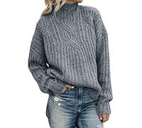 AMDOLE Jersey para mujer, cuello alto, manga larga, informal, monocolor, de punto, vacaciones, invierno, suelto, suéter de rayas, para mujer, gris, S