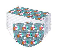 AMDOLE Jinchan - 100 mascarillas desechables para niños, 3 capas, suaves, transpirables, con diseño de conejo y huevos de Pascua, bandana para el cuello para niños y niñas