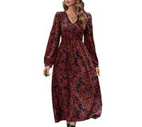 AMDOLE Maxi Vestido Envoltura Moda Otoño e Invierno de las Mujeres Temperamento Nuevo Manga Larga Cuello en V Slim Impreso Vestidos de Verano de Talla Grande, Negro, XL