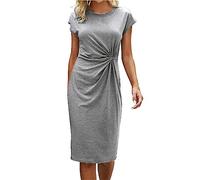 AMDOLE Maxivestidos para mujer, cuello del Reino Unido, holgado, manga corta, vestido para mujer, gris, XXL
