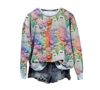 AMDOLE Medias de Halloween Mujer Casual Estampado Halloween Cuello Redondo Top Manga Larga Sudadera Mujer Chaqueta Deportiva Sin, gris, M