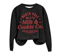 AMDOLE Milk&Cookie CO. Baking Fresh Daily - Sudadera de manga larga para mujer, con estampado de letras, color negro, talla S
