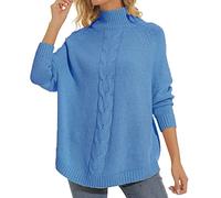AMDOLE Moda de otoño suéter casual de gran tamaño de punto cuello alto casual talla grande 3XL suéter de mujer top suéter de Navidad para mujer divertido, azul, XXL