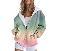 AMDOLE Moda otoño e invierno degradado estampado bolsillos casuales manga larga cordón chaqueta con capucha cremallera damas sudadera con capucha mantas suéter mujer, V., XXL