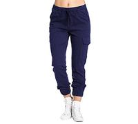 AMDOLE Mujer Multi Pocket Cargo Pantalones Casual Cintura Elástica Corsé Pantalones de Cuerda Pantalones al Aire Libre Para Mujer, marine, M