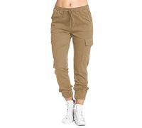 AMDOLE Mujer Multi Pocket Cargo Pantalones Casual Cintura Elástica Corsé Pantalones de Cuerda Pantalones al Aire Libre Para Mujer, caqui, L