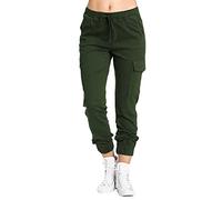 AMDOLE Mujer Multi Pocket Cargo Pantalones Casual Cintura Elástica Corsé Pantalones de Cuerda Pantalones al Aire Libre Para Mujer, Verde militar., XL
