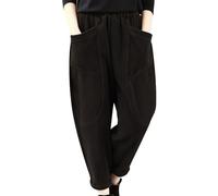 AMDOLE Mujer otoño e invierno cintura elástica grande moda pana suelta ropa de abrigo pantalones de gimnasio leggings mujer, Negro , L