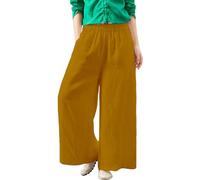 AMDOLE Mujer Primavera/Verano Suelto Color Sólido Cintura Media Algodón Lino Pantalones de Pierna Ancha Medias Señoras, amarillo, 3XL
