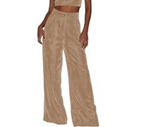AMDOLE Mujer Primavera/Verano Temperamento Travesando Oro Terciopelo Oro Pierna Ancha Pantalones de ocio Sueltos Deportivos Mujer Largo, beige, M